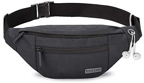 MAXTOP Bumbag Waist Fanny Pack Running Belt for Men Women Unisex Bum Bag with Headphone Jack and 4-Zipper Pockets Adjustable Belt for Outdoors Workout Hiking Gifts for Men Women