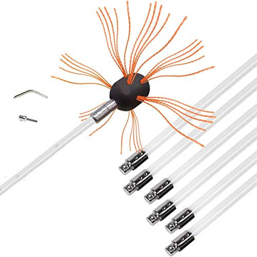 Fireplace Chimney Brush Sweeping Cleaning Tool Kit, Fireplace Drill Drive Sweeping Cleaning Tool Kits with Reinforced Nylon Flexible Rods,Rotary System Flexible Rods Drill Powered,multiple Choice,12m