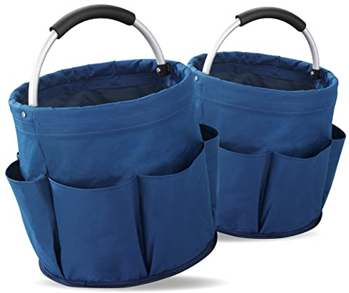 Maximex Reinigungs Caddy, 2er Set, Putztasche mit 6 Außenfächern, 16 l Hauptfach, Organizer für Putzmittel und Zubehör, gepolsterter Tragegriff, faltbar, wasserabweisend, Ø 28 x 26,5 cm,Polyester,Blau