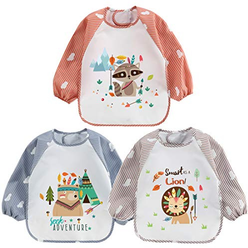 QinGuang 3er Pack Wasserdicht Ärmellätzchen Babylätzchen Kinderlätzchen Kinder Schürze