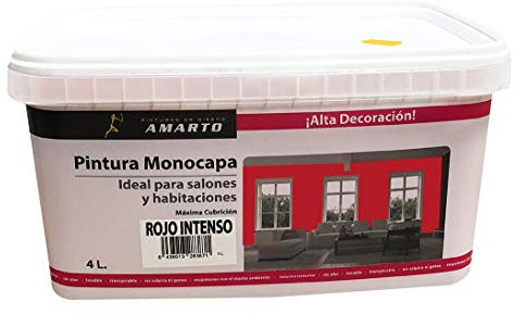 Pintura Monocapa en cubetas, para decoracion de interiores y exteriores de yeso, cemento, escayola, etc. … (4L, ROJO INTENSO)