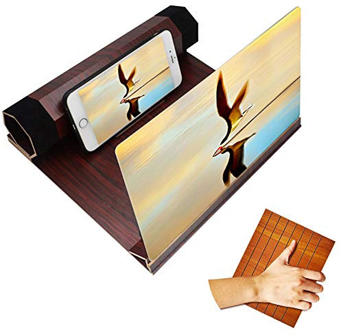 Solid Wood 12'' Phone Screen Magnifier Stand, Foldable 3D HD Smart Phone Screen Amplifier Enlarger, Phone Holder Stand with 3D Screen Magnifying Amplifying Glass for All Smart Phone Model (C)