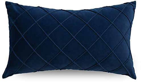 PLWORLD Blue Lumbar Pillow Cover 12x20 Inch, Pleated Decorative Small Throw Pillow Case, Soft Velvet Textured Cushion Case for Couch Bedroom, 1PC Cover Only No Insert