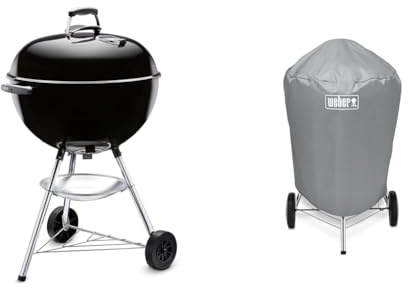 Weber 1331004 Bar-B-Kettle Holzkohlegrill 57 cm schwarz + Grill-Abdeckhaube für Holzkohlegrills mit einem Durchmesser von 57 cm, Grau