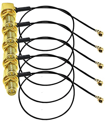 TUOLNK Cable de extensión de codo IPX a RP SMA U.FL IPX a RP-SMA Cable flexible de antena WiFi de ángulo recto hembra 1.13 mm Cable de extensión de 12 pulgadas (30 cm) Paquete de 5