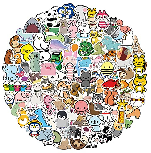 107 Stück Dekorative Aufkleber Tiere Scrapbooking Aufkleber Kawaii Cute Tiere Sticker Set Vinyl Wasserdicht Aufkleber für Sammelalbum,Kunst, Basteln, Aufzählungszeichen,Laptop,Skateboard