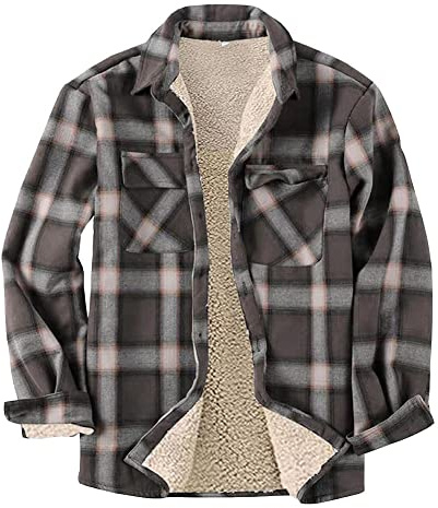 Hombre Invierno Camisa de leñador Camisa Cálida Chaqueta a Cuadros con Forro Polar Camisa de Franela Térmica Acolchada Abotonar Chaqueta de Camisa Casual de Gran Tamaño marrón XL