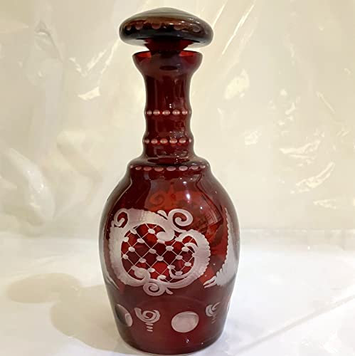 Egermann Carafe en verre de Bohême Rouge rubis poli à la main Bouteille en cristal soufflé à la bouche Hauteur env. 18 cm