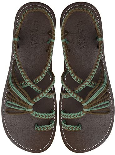 Capana Gewebte flache Damen-Sandalen – geflochtene Riemchensandalen, Strandsandalen für Damen, eleganter Sommer, Seil, Bohemian-Sandalen, Frühling, lässige Damenschuhe, bequeme Boho-Flats für