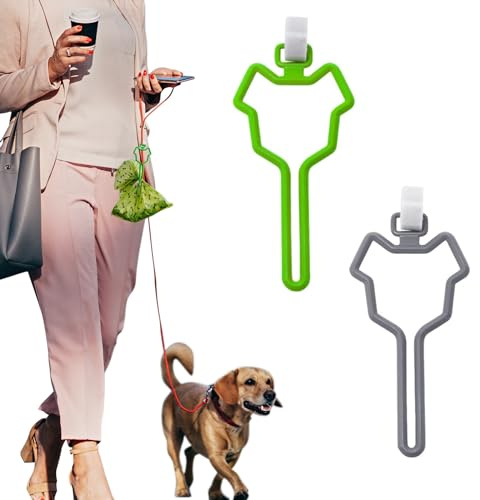 2PCS Hands Free Dog Poop Bag Holder for Leash, Adjustable Dog Waste Bag Carrier, Lightweight Leash Attachment for Outdoor Walking, Dog Walking Accessories Green Grey