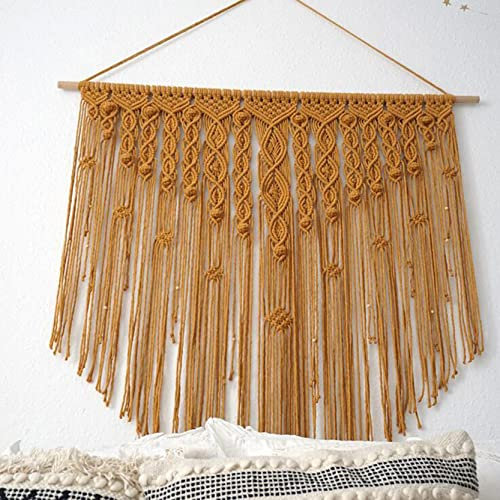 WABMJGW Makramee-Wandbehang, Beige/Khaki, böhmisches Makramee-Wandteppich, Kunst, Baumwollseil, zum Aufhängen im Innenbereich, Makramee-Wanddekoration für Schlafzimmer, Wohnzimmer, Khaki-140 x 150 cm