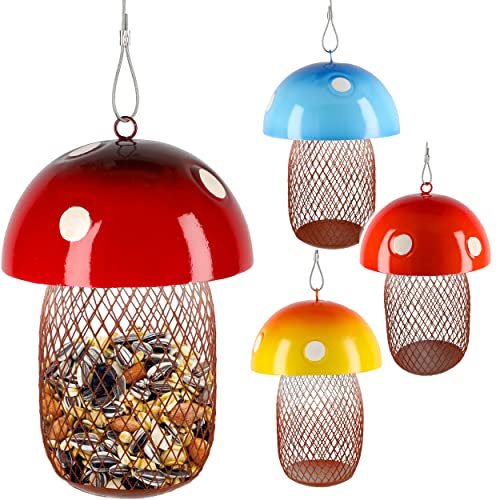 alles-meine.de GmbH Futterspender - Futterstelle & Futterstation - Pilz bunt - zum Hängen - 24 cm - aus Metall - frostsicher - Vogelfutter Halter - Vogelhaus Vogelfutterstation V..
