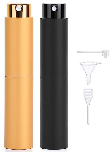 Segbeauty Porta Profumo da Viaggio, 2 Pezzi 10ml Nebulizzatore Profumo Portatile, per Regali, Vita Quotidiana, Festa (Nero, Oro)