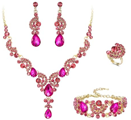 EVER FAITH Strass Kristall Hochzeit Blumen Welle Teardrop Halskette Ohrringe Set