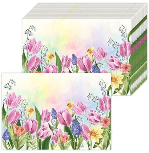 50 Stück Blumen Papier Tischsets, Papier Platzsets Tulpe, Einweg Platzsets 40x28 cm, Frühling Sommer Dekoration für Esstisch, Urlaub, Party, Hochzeit