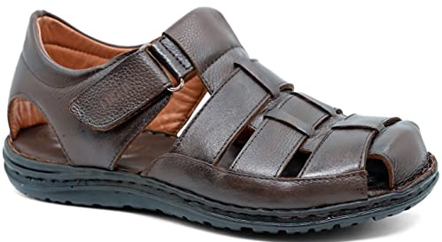 Lusco Men's Real Leather Fisherman Sandals, Brown, Size 10