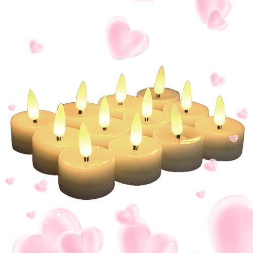 DUDOK Candele da tè LED - Set di 12 candele lampeggianti, candele elettroniche senza rischio, candele da tè per proposta festa chiesa decorazione natalizia