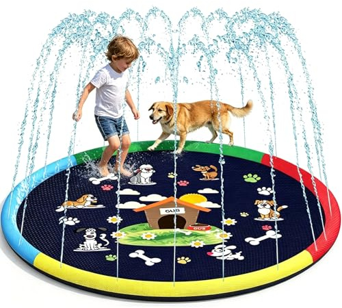BOCTTCBO Non-Slip Splash Pad for Kids, 67 Sprinkler & Water Play Mat, Thicken Dog Paddling Pool, Fun Summer Outdoor Toys for Toddler, Garden Beach