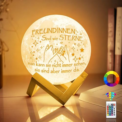 3D Mondlampe Geschenke für Freundin 16 Farben LED Nachtlich Beste Freundin Geschenke,Holzständer Stimmungslichter für Freundin Geburtstagsgeschenk, Hochzeitsgeschenk USB Wiederaufladbares Touch Light.