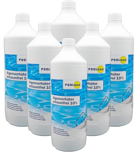 PoolSun Algenverhüter 6 Stück je 1 Liter- Flüssiges schaumfreies Algenbekämpfungsmittel