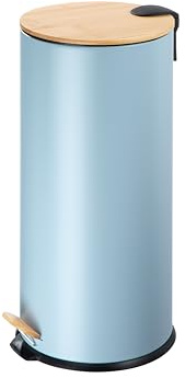 ECHTWERK Tretabfalleimer Skandi Look, Abfalleimer, Mülleimer, robuster Eisenkorpus mit Bambusdeckel, Soft Close Funktion, Maritim, Fassungsvermögen 30 Liter