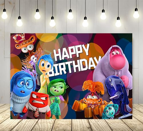 Colorful Backdrop for Happy Birthday Party Supplies 5x3ft Inside Out Theme Banner for Party Cake Table Decorations Birthday Banner