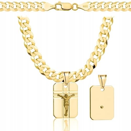 AMAR OPRAVA Goldketten Kreuz 585, Kette Herren 925/585 Massiv - Kreuzkette - Halskette Dicke 6,5 mm Panzerung