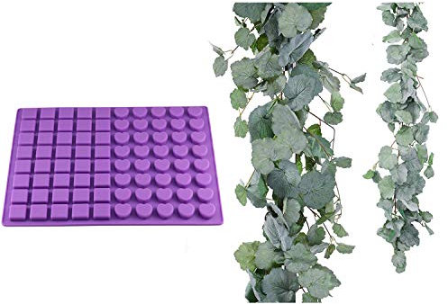Marran 2 Pack Artificial Hanging Leaves Vines 5.6 Feet Fake Begonia Leaves Plant(Gray Begonia Leaves Garland) & 1x 88 Holes Silicone Ice Mold DIY Square Heart Shape Ice Mold