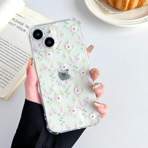 ZTOFERA Custodia per iPhone 13, Custodia Trasparente Morbida in TPU con Motivo Floreale, Cover Protettiva Bumper Ultra Sottile Anti-graffio in Gel di Silicone per iPhone 13 (6.1) - Fiore Rosa