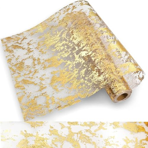 Tischläufer Gold,Wiederverwendbar Tischband für Hochzeitsgeburtstagsfeiern oder Festival Neujahr Ostern,Metallic Glitzernde Dekoration mit Goldfolie Geeignet(10m)