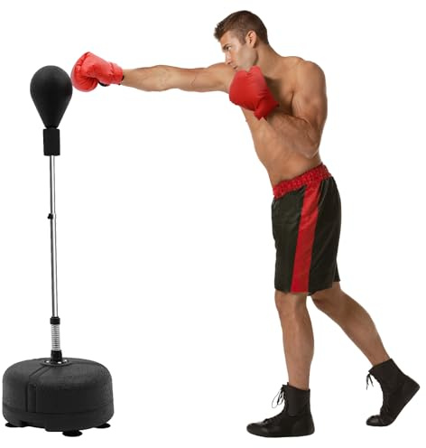 JDBDU Punchingball Boxstand 120-160cm Höhenverstellbarer Standbox, Punchingball Set mit 1 Paar Boxhandschuhe, Erwachsene Standboxtrainer für Boxing Workout Trainiert Reflexe und Geschwindigkeit