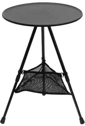 Tragbarer Campingtisch, runder Klapptisch, kleiner leichter Outdoor-Tisch mit verstellbarer Höhe und Netztasche for Camping, Grillen, Picknick, Strand,Angeln,Wandern oder den Innenbereich(Black)