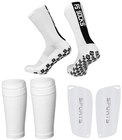 Zimoer 3-Teiliges Set Schienbeinschoner Fussball Mit Anti-Rutsch Ärmel Socken, Fussball Shin Guard und Stutzen Stutzenstrumpf, Outdoor Sport Laufsocken, Anti-Rutsch Socken mit Griffen