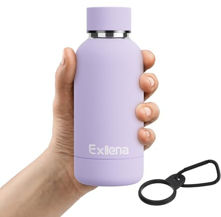 Exllena Water Bottle 350ml with Clip, Double Wall Vacuum Insulated Keeps Drinks Cold 24 Hrs/Hot 12 Hrs, BPA Free (Purple)