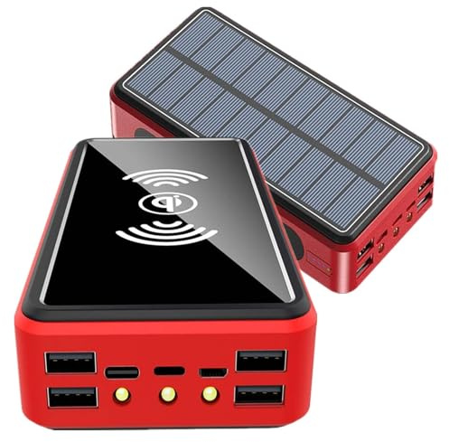 Caricatore solare 100000Mah Waterproof Qi Wireless Power Bank campeggio Battery Pack with Solar Panel Fast charge 5V/2.1A Input/Output, LED flash [classe energetica A]