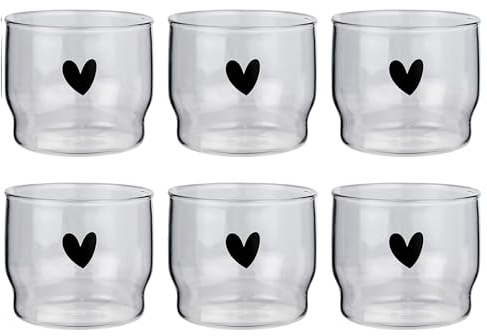 BUTLERS 6er Set Trinkgläser 300 ml Glas - LOVELY HERZ | Farbe Durchsichtig - Wasserglas für Limonaden & Fruchtsäfte - Universalglas für Kaltgetränke & Saft - Herz-Symbol