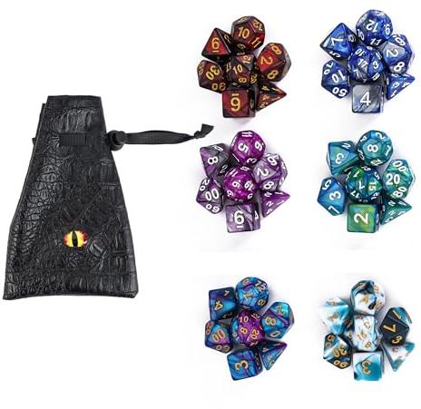 Cusdie 6 set/42 st DND-tärningar polyhedral tärningsset med drakögonväska, färgblandning D&D-tärningsset för fängelsehålor och drakar, RPG, bordsspel