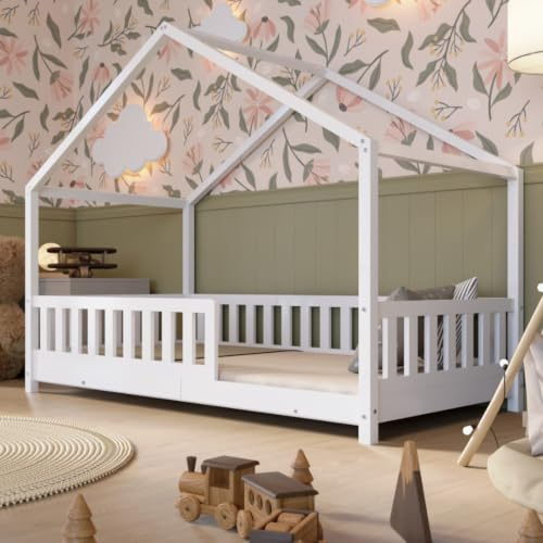 Crazy Pine Montessori Hausbett Crazy House 90x200 cm - Kinderbett in Weiß