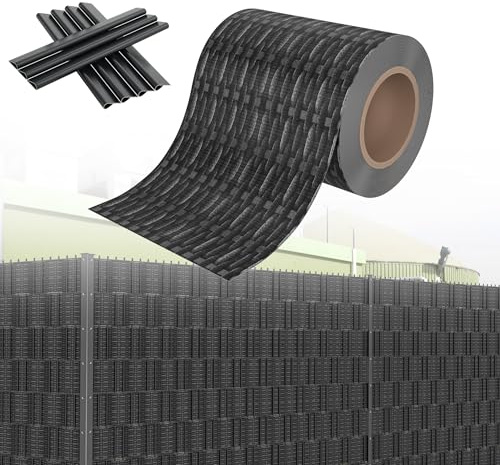 HENGMEI PVC Sichtschutzstreifen Sichtschutz Sichtschutzfolie Doppelstabmatten Zaun 70m x 19 cm mit 20 Stücke Befestigungsclipse Gartenzaun Windschutz für Zaun, Rattan-Anthrazit