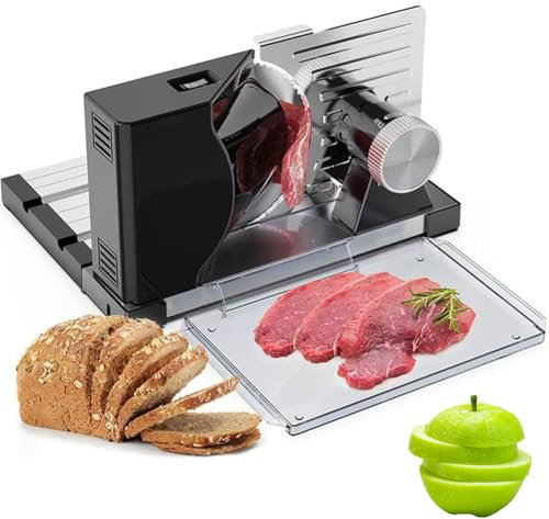 Cortador eléctrico de alimentos, cortador de carne de 160 W para uso doméstico, hoja de acero inoxidable, grosor ajustable de 0 a 18 mm, ideal para cortar queso y verduras, diseño plegable