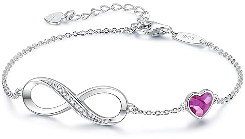 Teogneot Infinity armband dam, 925 sterlingsilver, med kristallhjärta i rosa, Eine Grösse, Sterlingsilver, Agat
