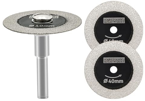 DT-DIATOOL Disco diamantato per taglio vetro，3 Pezzi 40mm Mini lame per sega diamantata con gambo da 6 mm per piastrelle in ceramica porcellana marmo granito pietra artificiale su trapano macchina