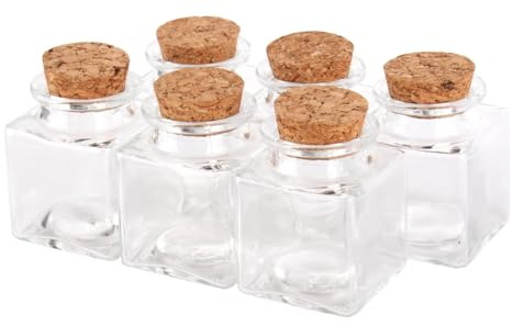SYLALE 6 Botellas de Vidrio cuadradas Transparentes de 50 ml (42 x 54 mm) con tapón de Corcho, frascos vacíos de Grado alimenticio for Dulces, Viales for Manualidades.