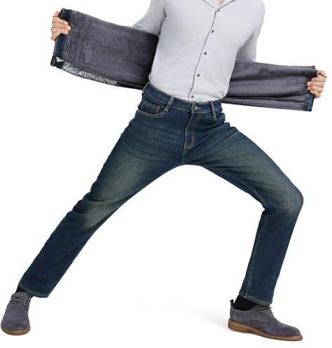 ziilay Vaqueros térmicos para hombre, pantalones térmicos, pantalones de nieve, pantalones de invierno forrados, vaqueros de invierno con forro polar forrado, pantalones, 34W / 32L