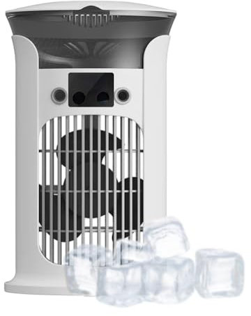 Portable Air Conditioner, 2025 New 4-in-1 Multifunctional Mini Air Cooler, Desk USB Cooling Fan with 3 Speeds, Humidification Mist and 7-Colors LED Light for Home, Office (White)