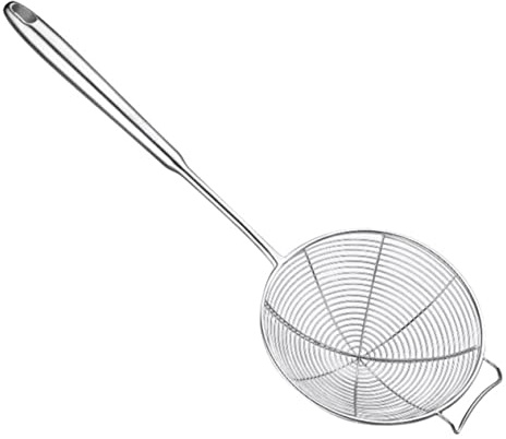 POPETPOP Colador de Aceite y Espumadera Inoxidable Malla Fina para Cocina Cuchara Coladora para Freír Patatas Verduras y Carnes Mango Antiburn Fácil Limpieza