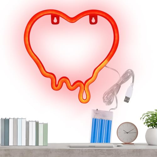 Neon Herz Schild Für Die Wand | Batteriebetrieben Oder USB Betrieben Kleine Neon Lampe | Wand Deko Lampe | Für Bar Hochzeit Geburtstag Dinner Zuhause Büro Schlafzimmer Café Wohnung Wohnzimmer