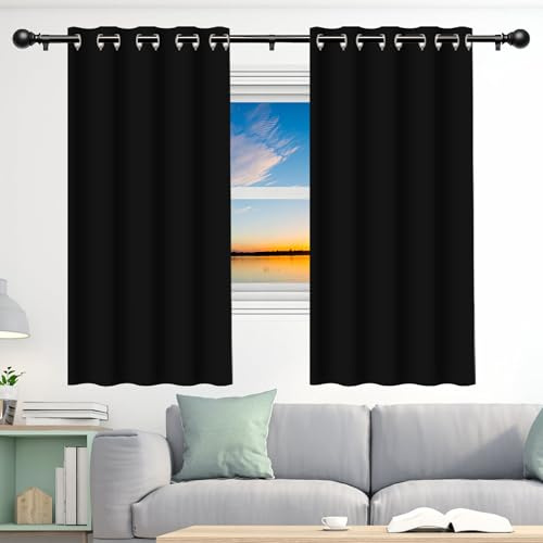 XUEXIAOH Gardinen Blickdichte Vorhänge 380 x 180 cm Thermo Vorhang Gegen Kälte Und Hitze Vorhänge Grau - Gardine Grau Vielen Farben Und Größen für Wohnzimmer Schlafzimmer, Schwarz