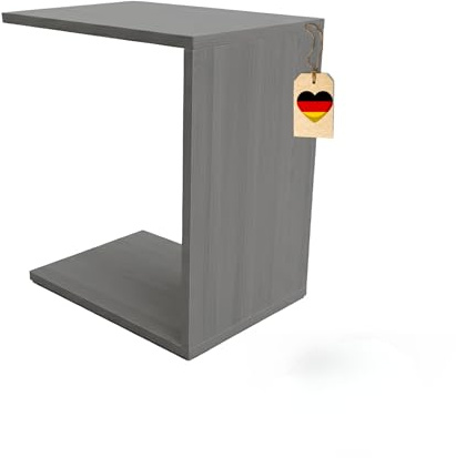 PEGSEN Beistelltisch C-Form Grau 45×30×50 cm | Moderner Couchtisch klein für Sofa & Couch | C Tisch in Holzoptik | Schmaler Ablagetisch ohne Rollen | Kleiner Tisch für Wohnzimmer & Balkon
