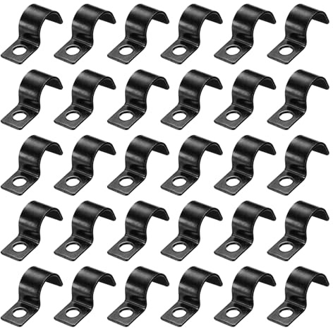 sourcing map 1/2 Inch Pipe Strap, Carbon Steel Conduit Clip 50pcs Single Hole Strap Clamp for Pipe Tube Cable Fixing (12mm, Black)